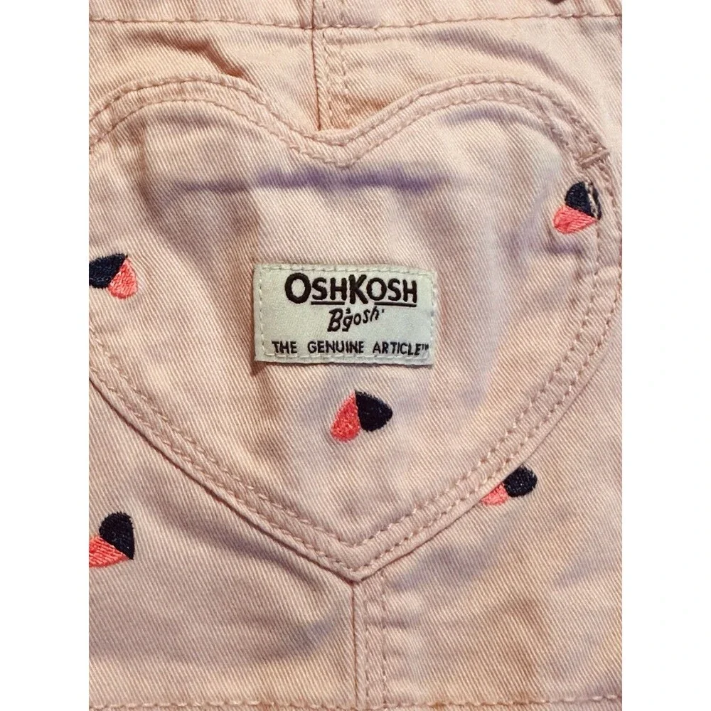 Oshkosh B'gosh Pink Shortalls Overalls Heart Pocket Vestbak Toddler Girls 2T